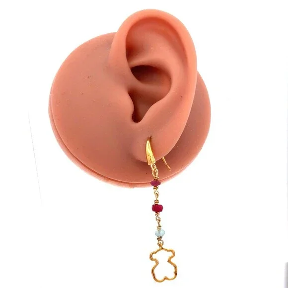 Designer TOUS 925 Sterling Silver Vermeil Aquamarine Amethyst Ruby Drop Earrings - Picture 6 of 12